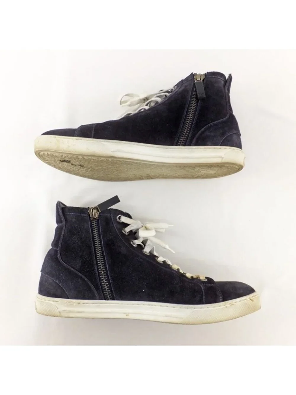 Louis Vuitton High Cut Sneakers Side Zip Suede Dark Navy Size 6 - Picture 5 of 10